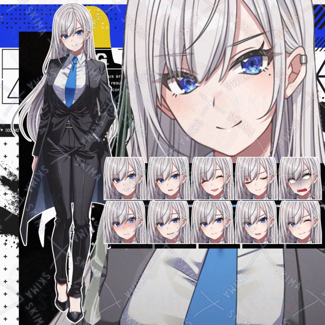 【表情10種】クールな雰囲気の黒スーツお姉様