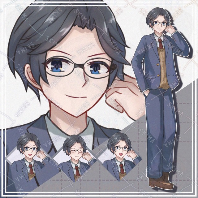 Image of 10 Expressions: Black-Haired Boy with Glasses – Standing Illustration