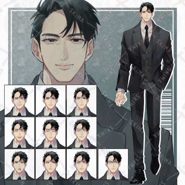 Image of TRPG Character Art: Modern Male in Suit (Tall) — 9 Expressions + Glasses Variation
