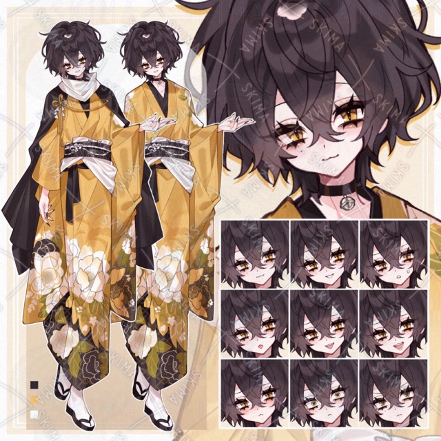 검은 고양이 같은 기모노 차림의 남자 상품 이미지