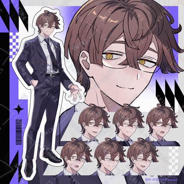 茶髪眼鏡の黒スーツ男性【表情差分8種】の商品画像