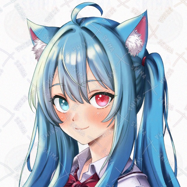 Image of Blue-Haired Odd-Eyed Cat-Eared Schoolgirl Icon Set (TRPG & IRIAM Ready)