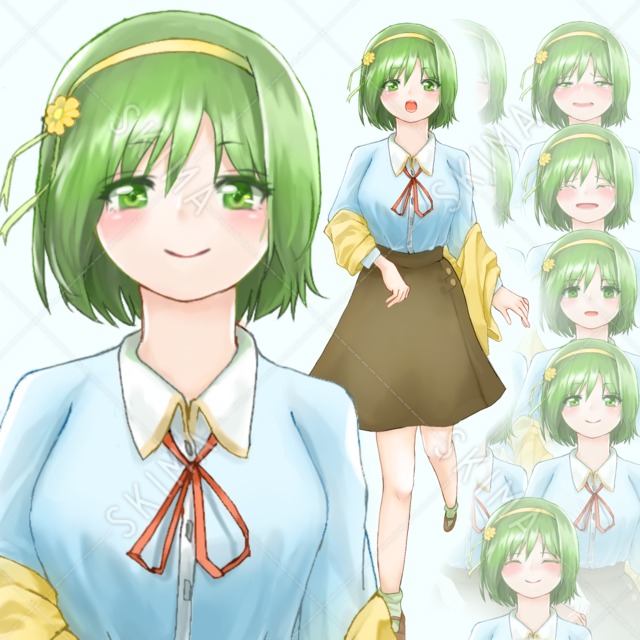 表情差分9種！！ 背景透過 緑髪の女の子