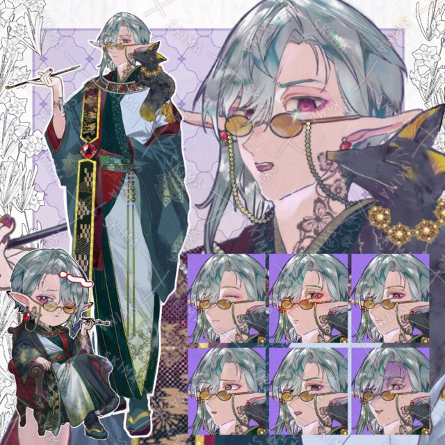 【表情差分6種+SD付/7等身】中華風男エルフ　黒狐　立ち絵の商品画像