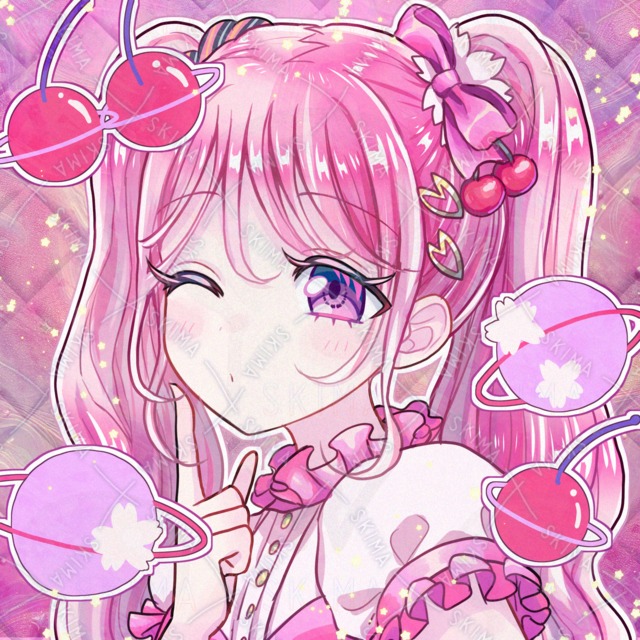 桜モチーフ、ピンク髪ツインテールの女の子アイコン【差分2種】の商品画像