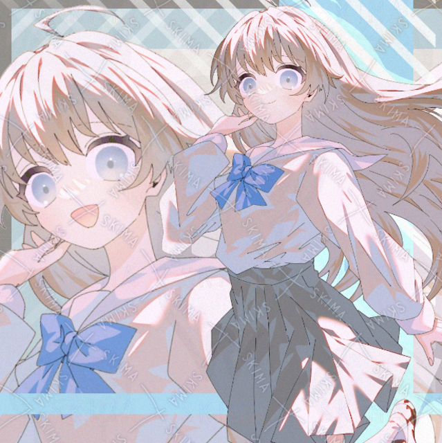 制服　女の子　現代ファンタジー　茶髪　ロング　リボン　学生　差分あり