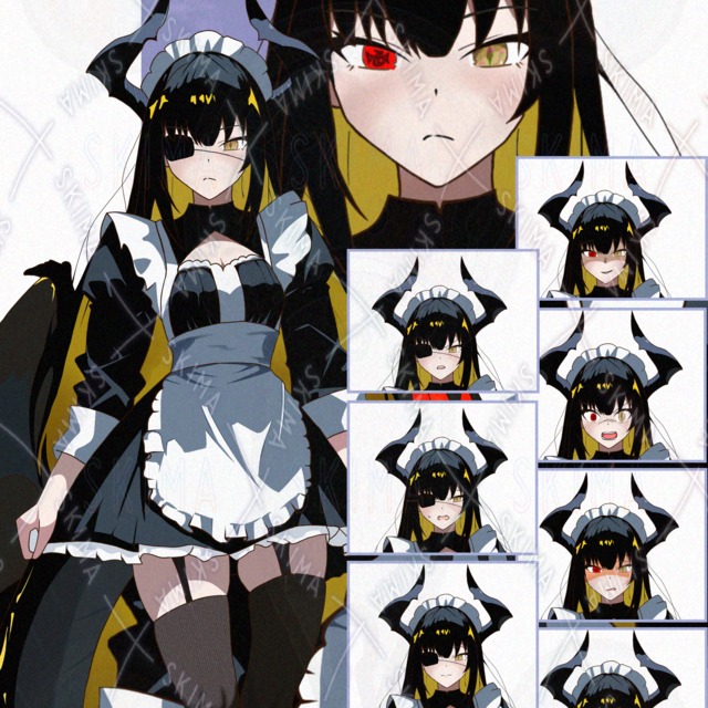 【表情10種】龍&times;メイドの眼帯少女｜覚醒赤目差分あり｜商用利用OK｜立ち絵素材
