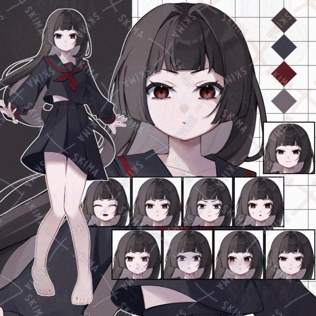 【表情10種】黒セーラーの少女の商品画像