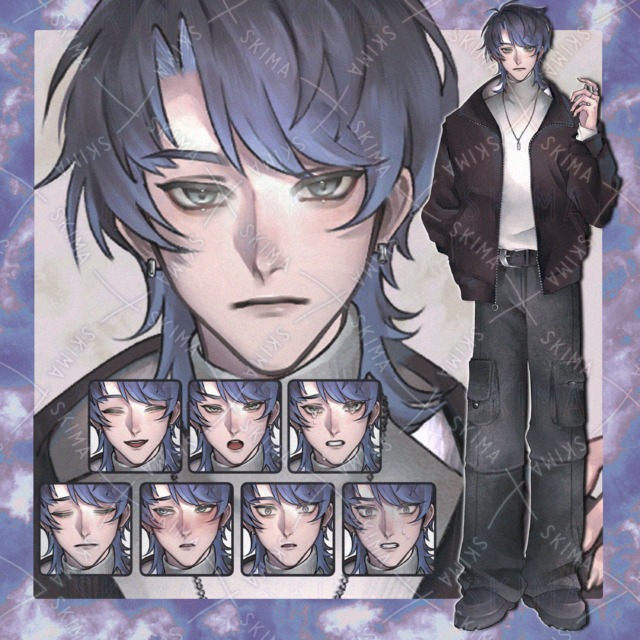 【表情差分8種】青髪のクールな青年の商品画像