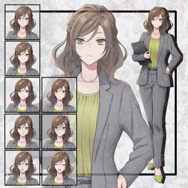 スーツの女性立ち絵　表情8種の商品画像