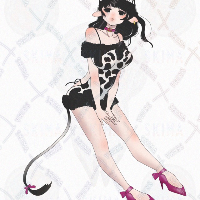 Cow Girl Standing Illustration with 5 Expression Variations 的商品圖片第 5 張