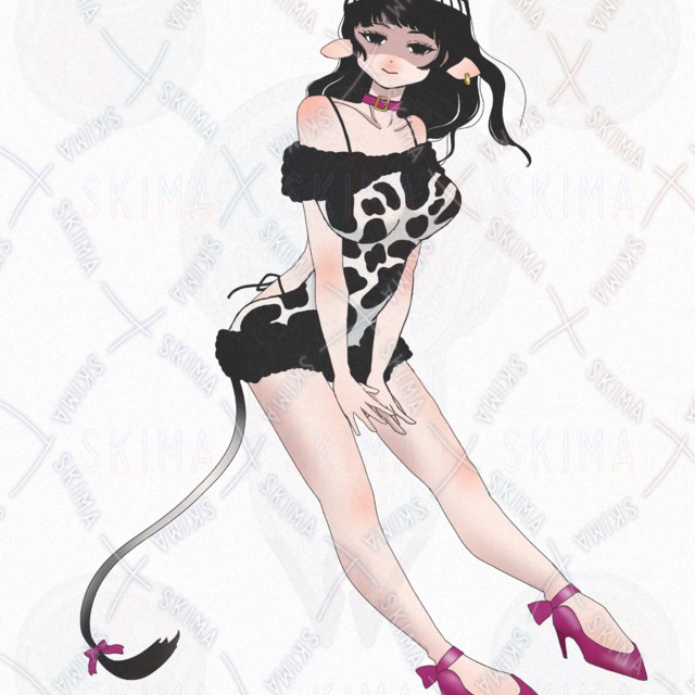 Cow Girl Standing Illustration with 5 Expression Variations 的商品圖片第 4 張