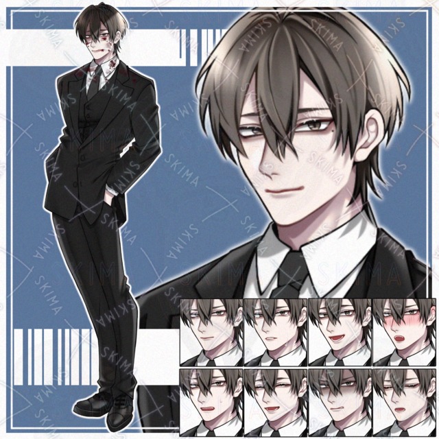 【立ち絵】黒スーツ/男性キャラ【表情10種】の商品画像