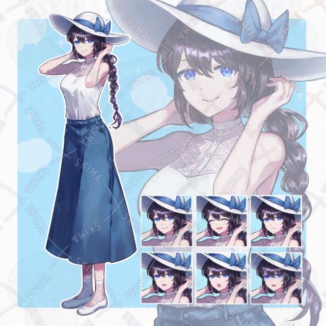 【表情6種】デニムスカートの女の子