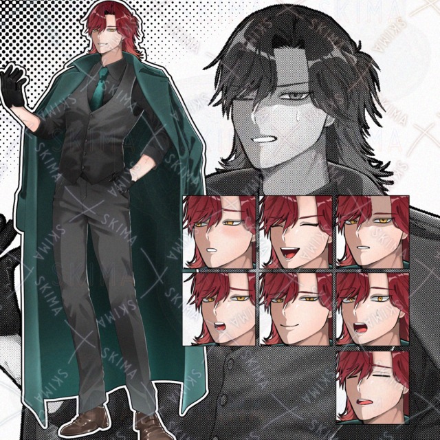 Image of 9 Expression Variations: Standing Suit Coat Man Illustration