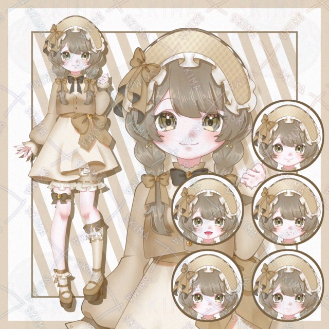 Image of Standing Illustration with 5 Expressions: Girl with a Frilly Ribbon