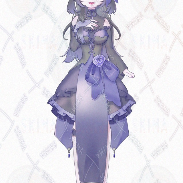 Image 3 of Gothic Lolita Girl with Blue Roses – Standing Illustration Set (5 Expressions)
