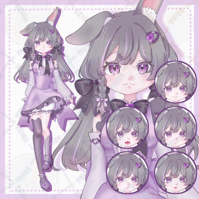 Image of Gothic Lolita Rabbit-Ear Girl – Standing Illustration with 5 Expressions