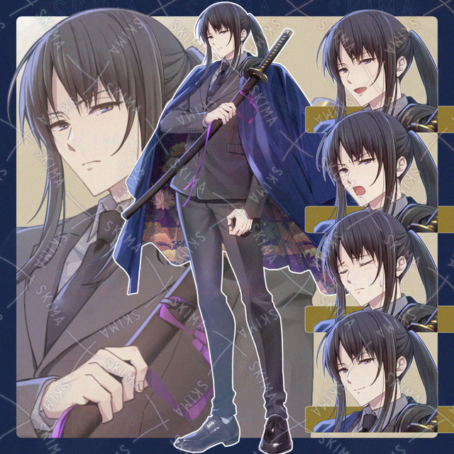 ポニテ羽織スーツの男性 表情5種の商品画像