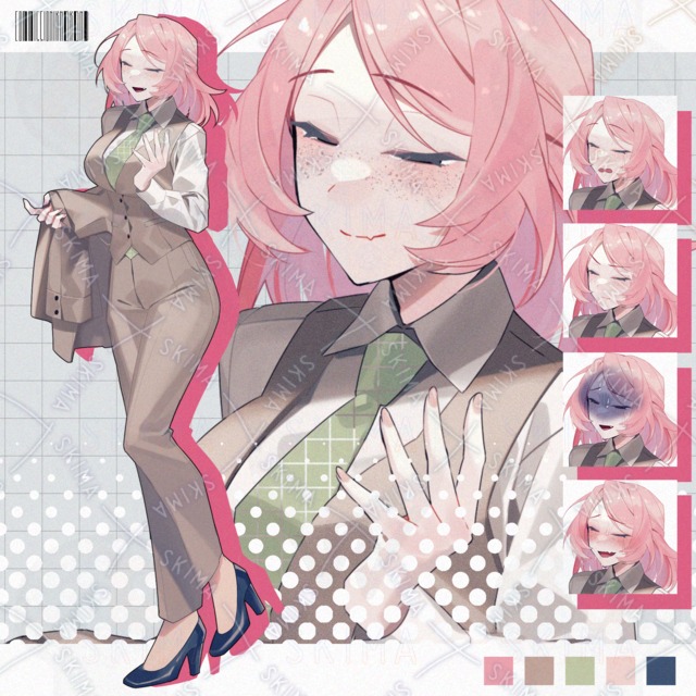 【表情差分9種】糸目そばかすのスーツの女性の商品画像