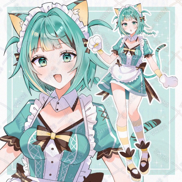 Image of Chocolate Mint Cat Maid – 4 Expressions