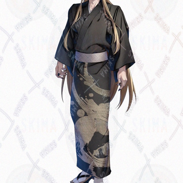 기모노를 입은 장발 남성【표정 7종 + 뿔, 부채, 겉옷】일본 전통 의상 상품 이미지 6번째