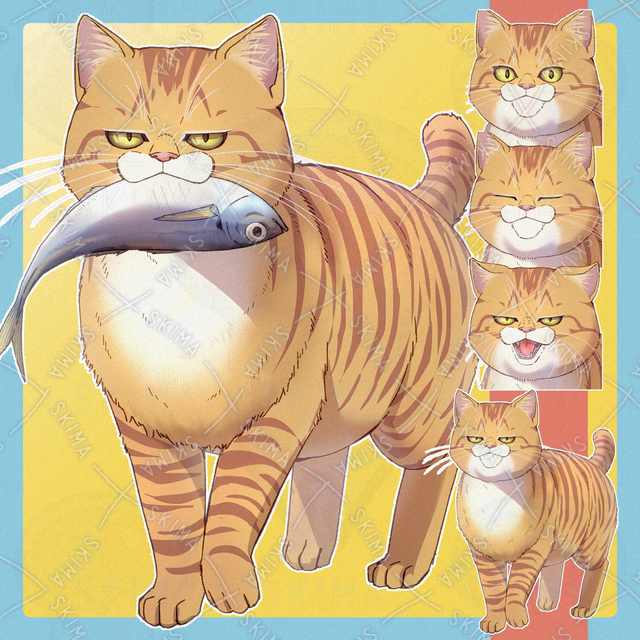 Image of Cat Carrying a Fish: 4 Expressions, Fish-Free Variant