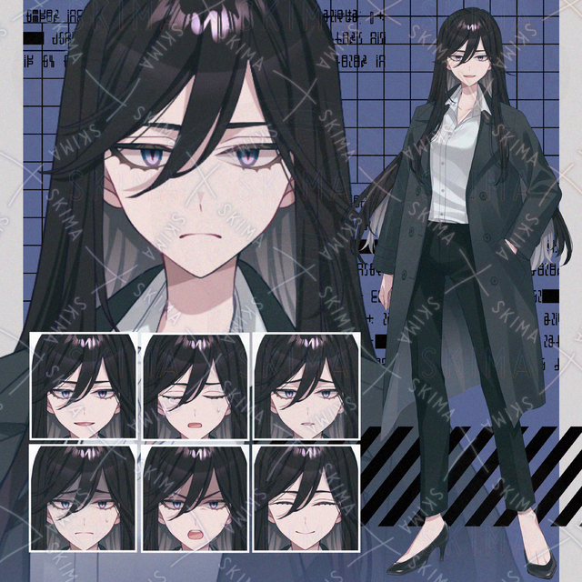 Image of 7 Expressions: Black-Haired Woman