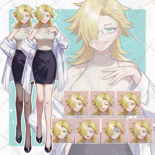 【表情7種＋&alpha;】金髪白衣の女性