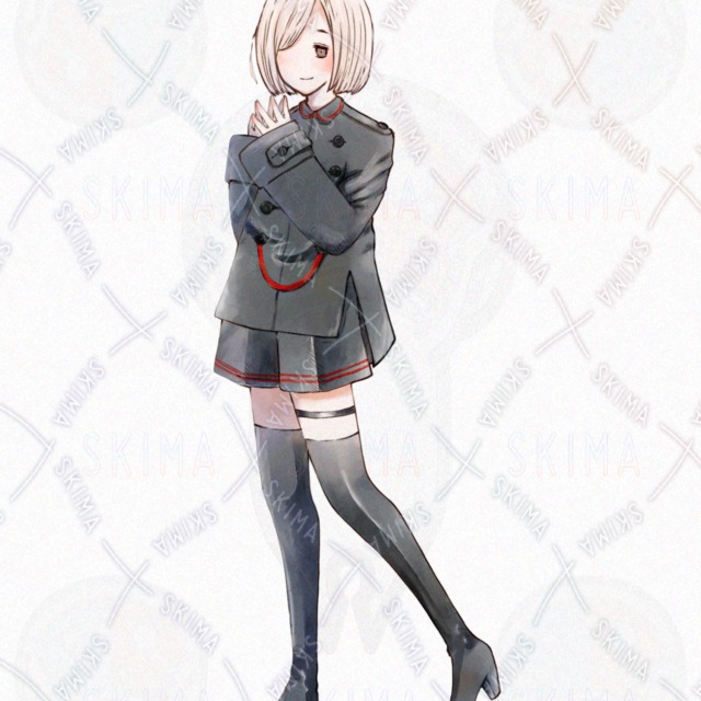 Image 3 of Military-Style Girl Illustration – 2 Expression Variations