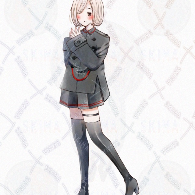 Image 4 of Military-Style Girl Illustration – 2 Expression Variations