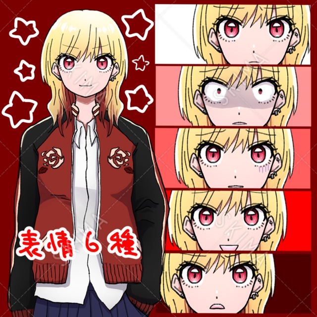 ヤンキー風　女性立ち絵　評定6種類