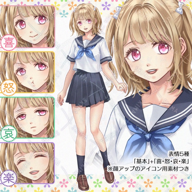 Image of Blonde High School Girl Character (5 Expressions + Bonus Icons)