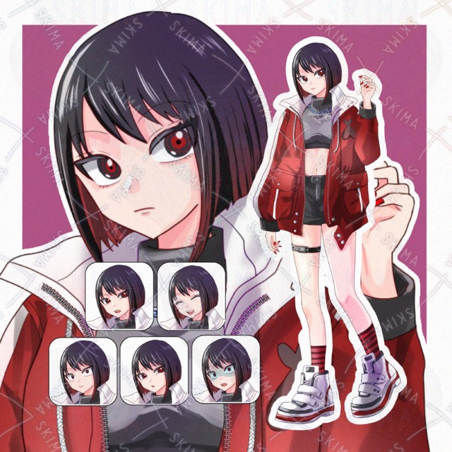【値下げ中】赤と黒の女の子【表情6種】