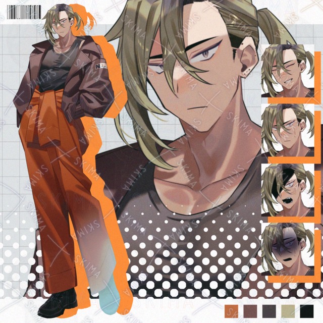 【表情差分9種類】つなぎ+ブルゾンの目つきの悪い男性の商品画像