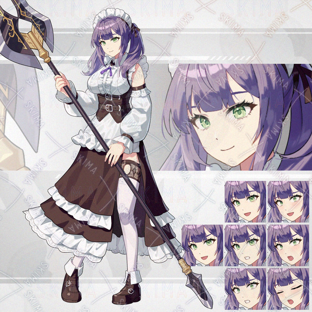 메이드 도끼 트윈테일 (표정 8종 + 무기 차이) 상품 이미지