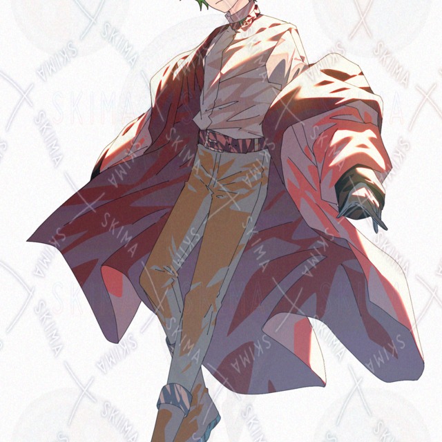 Image 2 of Modern Fantasy Character: Young Male with Green Hair, Coat, and Boots