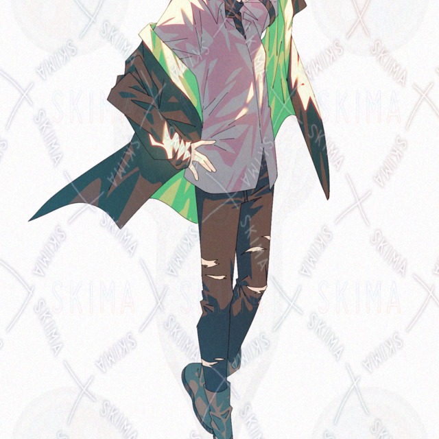 Image 6 of Modern Fantasy Men's Suit: Purple Hair, Yellow-Green Hoodie Jacket (Variations Available)