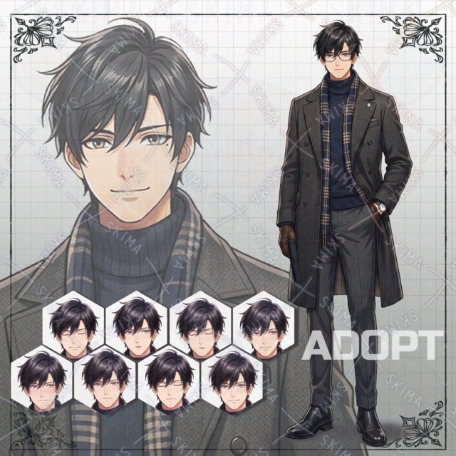 Image of Black-Haired Man: 9 Expressions, Gun, Glasses, Shadow
