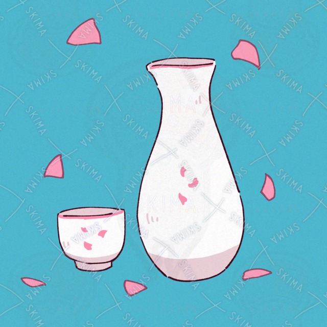 Image of Sake Bottle, Sake Cup, and Cherry Blossoms Icon