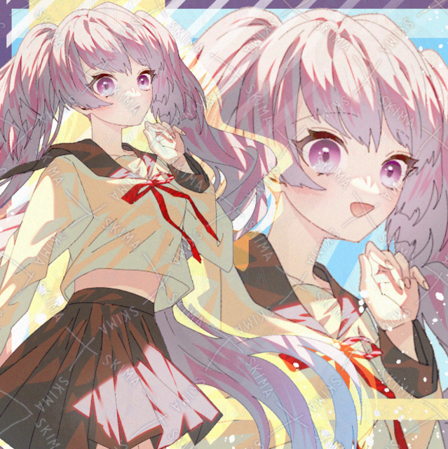 Image of Modern Fantasy Schoolgirl in Sailor Uniform: Purple Hair, Twin Pigtails, Variations Included