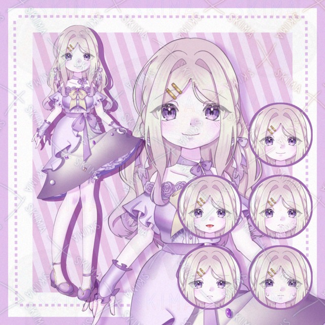 Image of Standing Illustration with 5 Expressions: Girl in Light Purple Dress