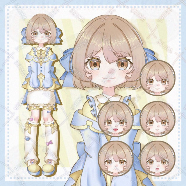 Image of Standing Illustration with 5 Expressions: Girl in Yellow Outfit