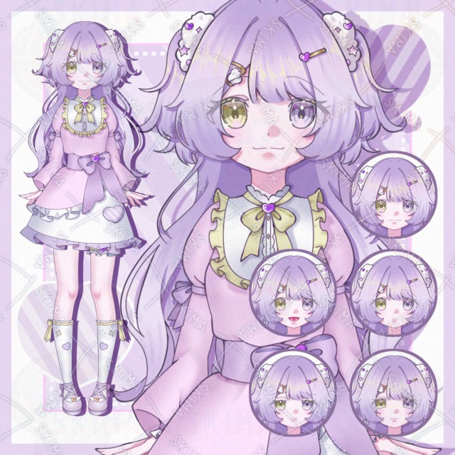 Image of Standing Illustration with 5 Expressions: Dreamy & Cute Girl