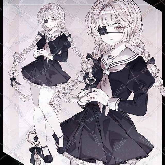 眼帯黒セーラーの女の子【表情8種】