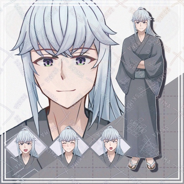 【表情10種】和服の銀髪男性【立ち絵】
