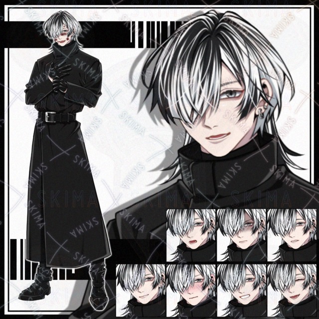 ★【立ち絵】ﾛﾝｸﾞｺｰﾄ黒&times;白髪/男性キャラ【表情9種】