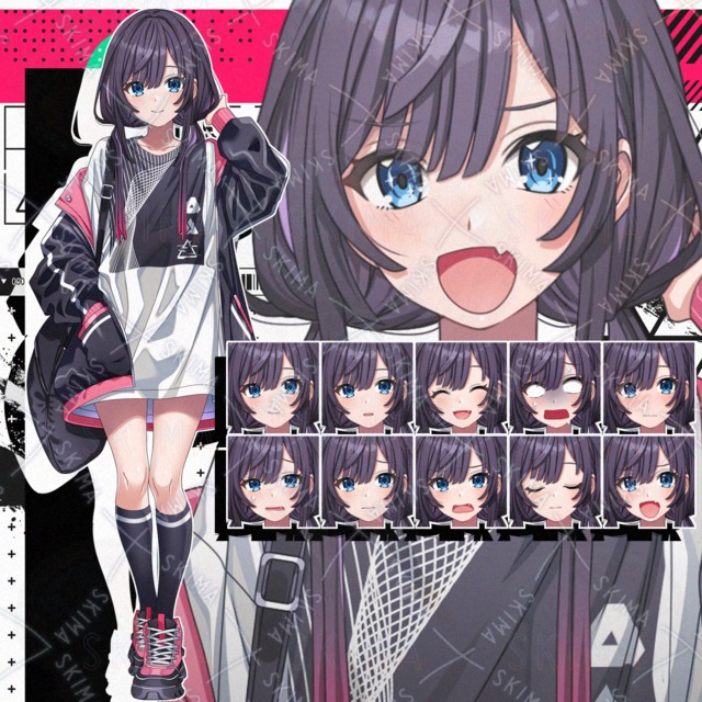 【表情10種】ちょいサブカル風？メッシュヘアの女の子