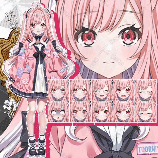 【アホ毛も動く】ワッペンいっぱい、ふわふわおっとり少女【表情10種】