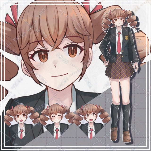 Image of 10 Expressions: Schoolgirl with Vertical Buns—Standing Illustration